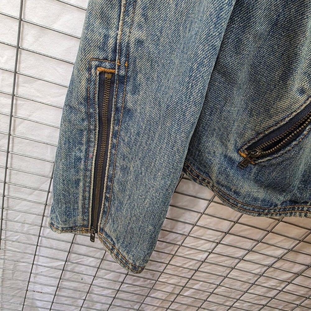 American Eagle Denim Jacket Womens L Moto Zip - Picture 6 of 7
